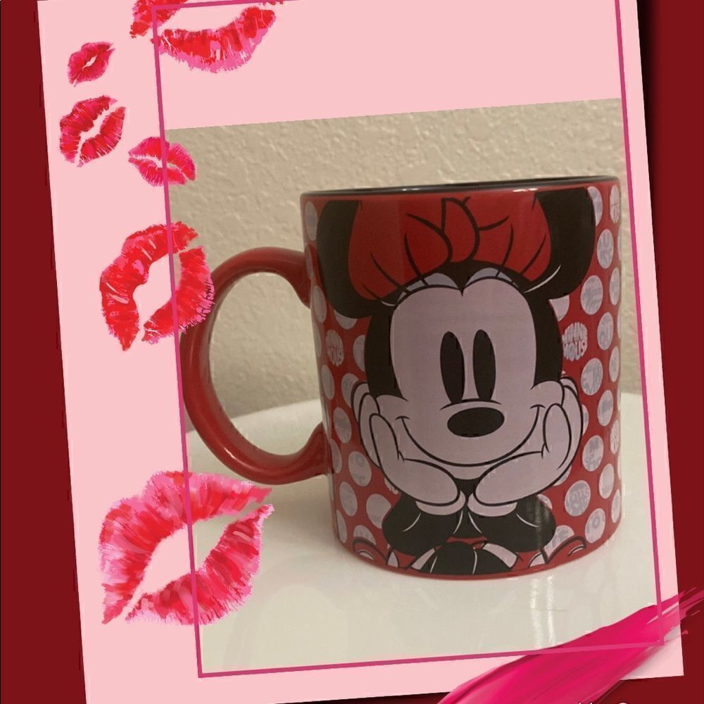 ☕️New Disney Minnie Mouse 20 oz Ceramic Coffee Mug Tea Cup Red/Black Collectible